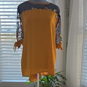 SHEIN Mustard Floral Lace Blouse